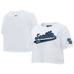NHL White Seattle Kraken Pro Standard Women's Boxy Script Tail Cropped T-Shirt