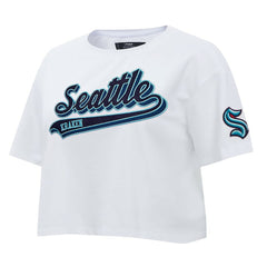 NHL White Seattle Kraken Pro Standard Women's Boxy Script Tail Cropped T-Shirt