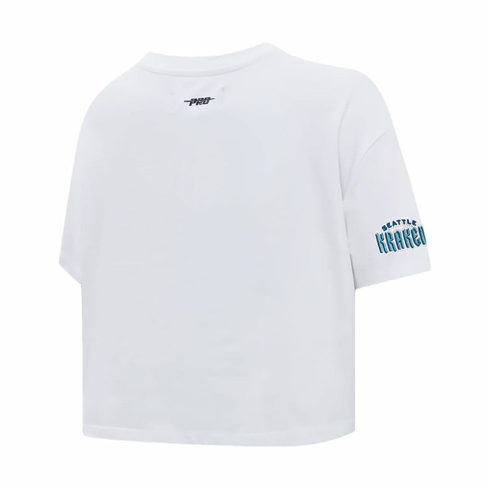 NHL White Seattle Kraken Pro Standard Women's Boxy Script Tail Cropped T-Shirt