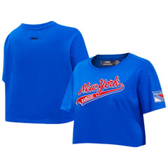 NHL Blue New York Rangers Pro Standard Women's Boxy Script Tail Cropped T-Shirt