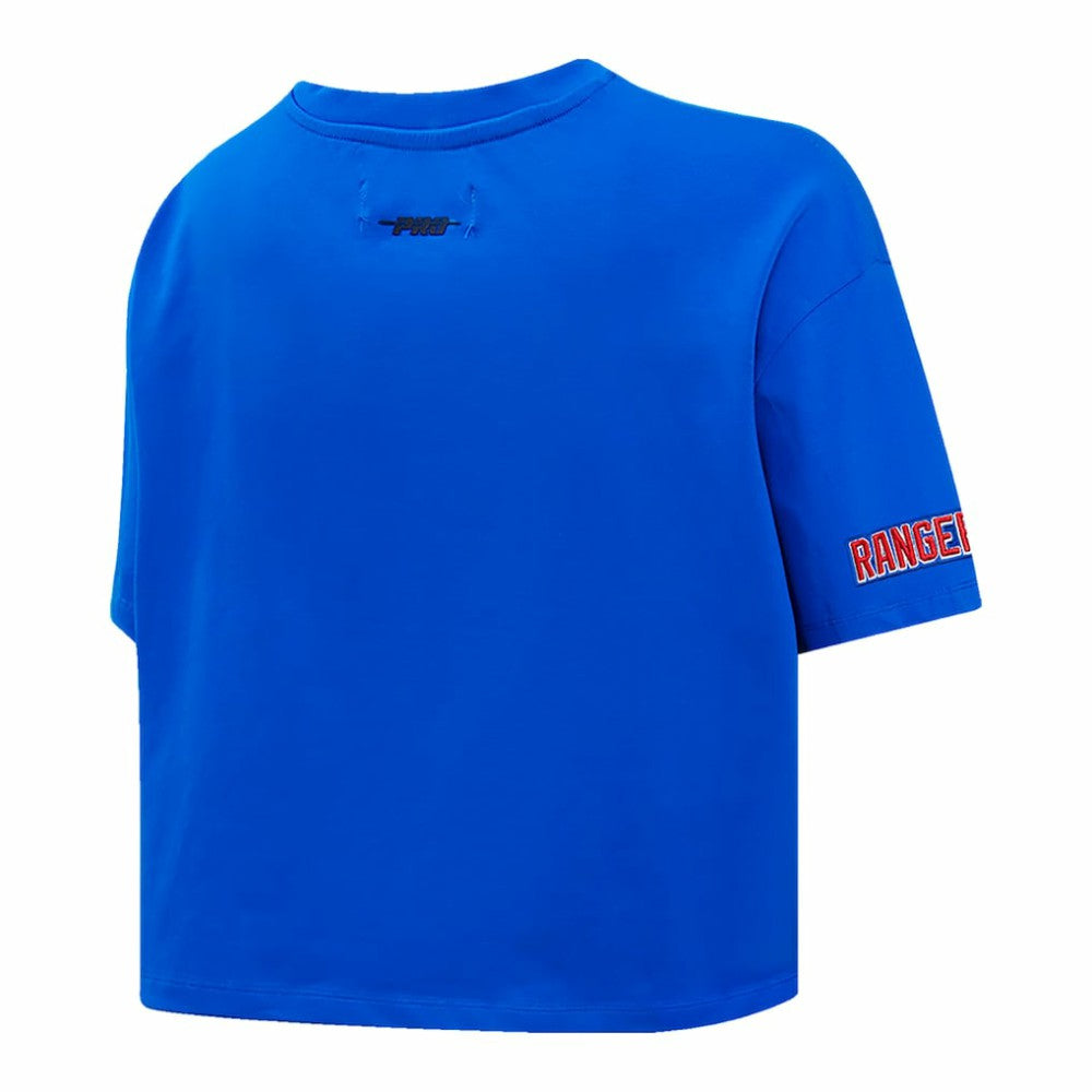 NHL Blue New York Rangers Pro Standard Women's Boxy Script Tail Cropped T-Shirt