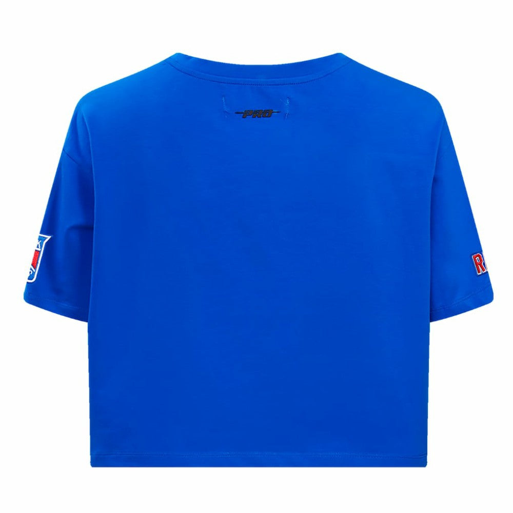 NHL Blue New York Rangers Pro Standard Women's Boxy Script Tail Cropped T-Shirt