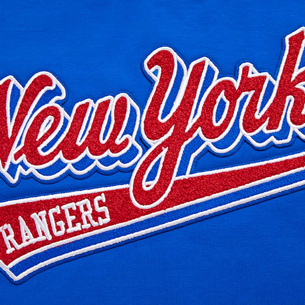 NHL Blue New York Rangers Pro Standard Women's Boxy Script Tail Cropped T-Shirt