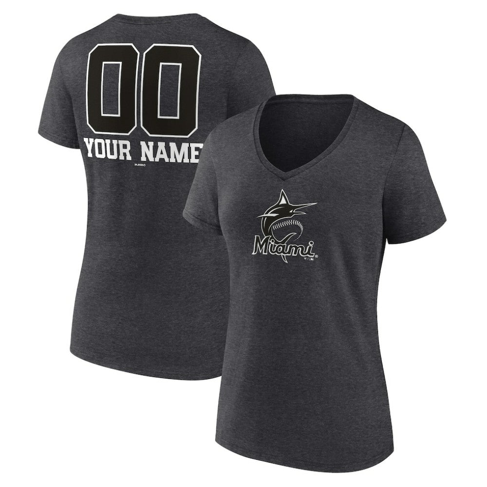 MLB Miami Marlins Women's Personalized Monochrome Name & Number V-Neck T-Shirt