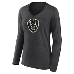 MLB Milwaukee Brewers Women's Personalized Monochrome Name & Number Long Sleeve V-Neck T-Shirt