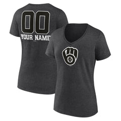 MLB Milwaukee Brewers Women's Personalized Monochrome Name & Number V-Neck T-Shirt