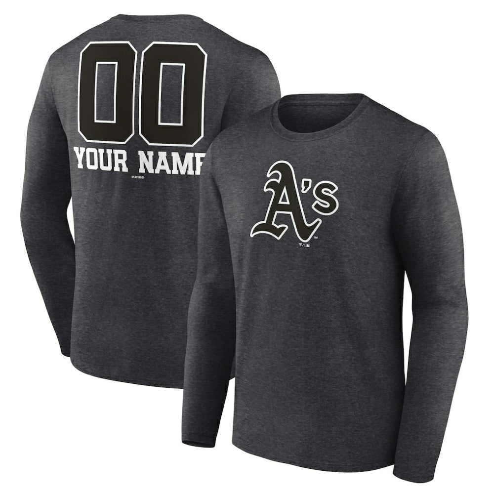 MLB Athletics Personalized Monochrome Name & Number Long Sleeve T-Shirt