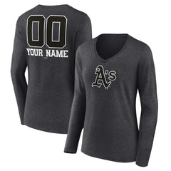 MLB Athletics Women's Personalized Monochrome Name & Number Long Sleeve V-Neck T-Shirt