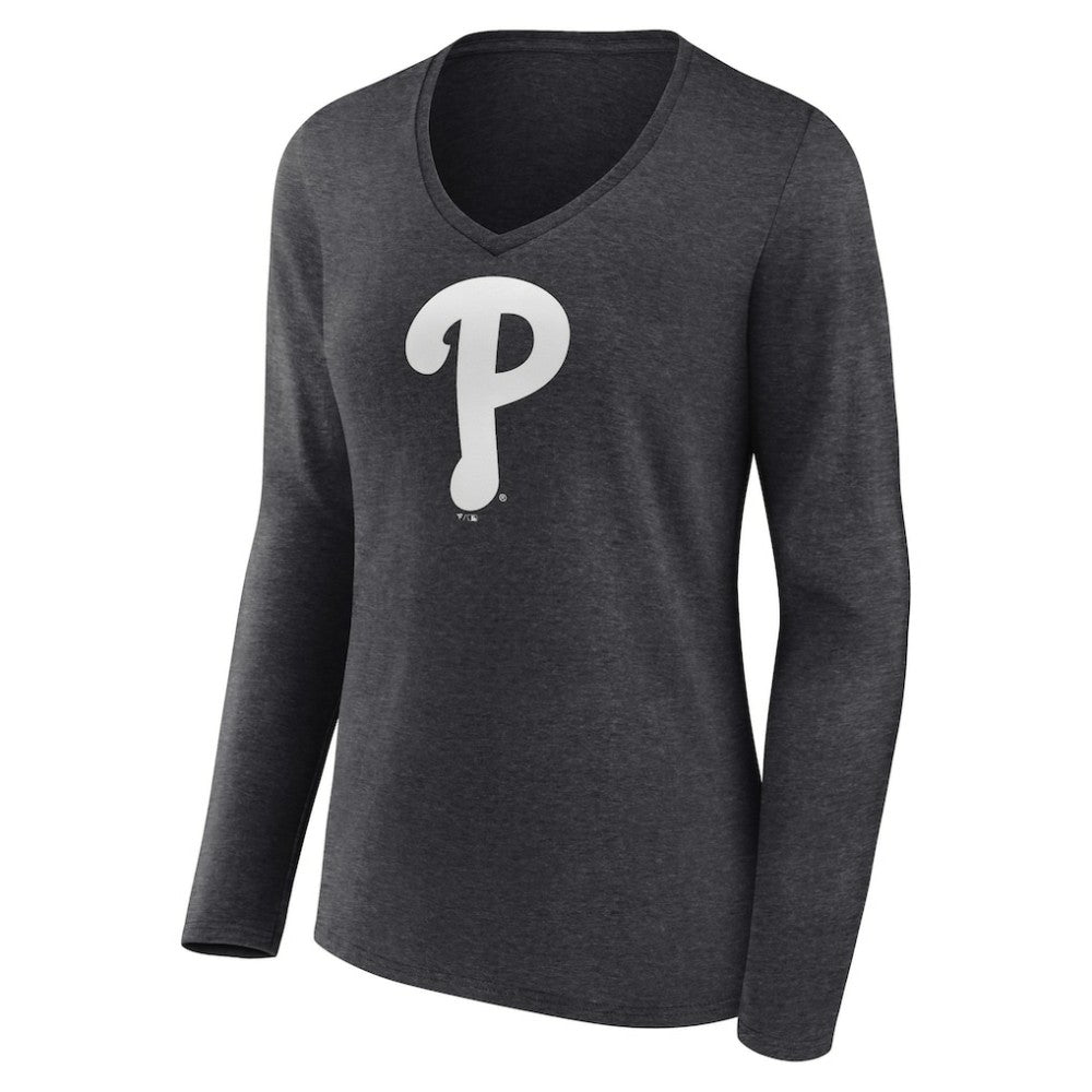 MLB Philadelphia Phillies Women's Personalized Monochrome Name & Number Long Sleeve V-Neck T-Shirt