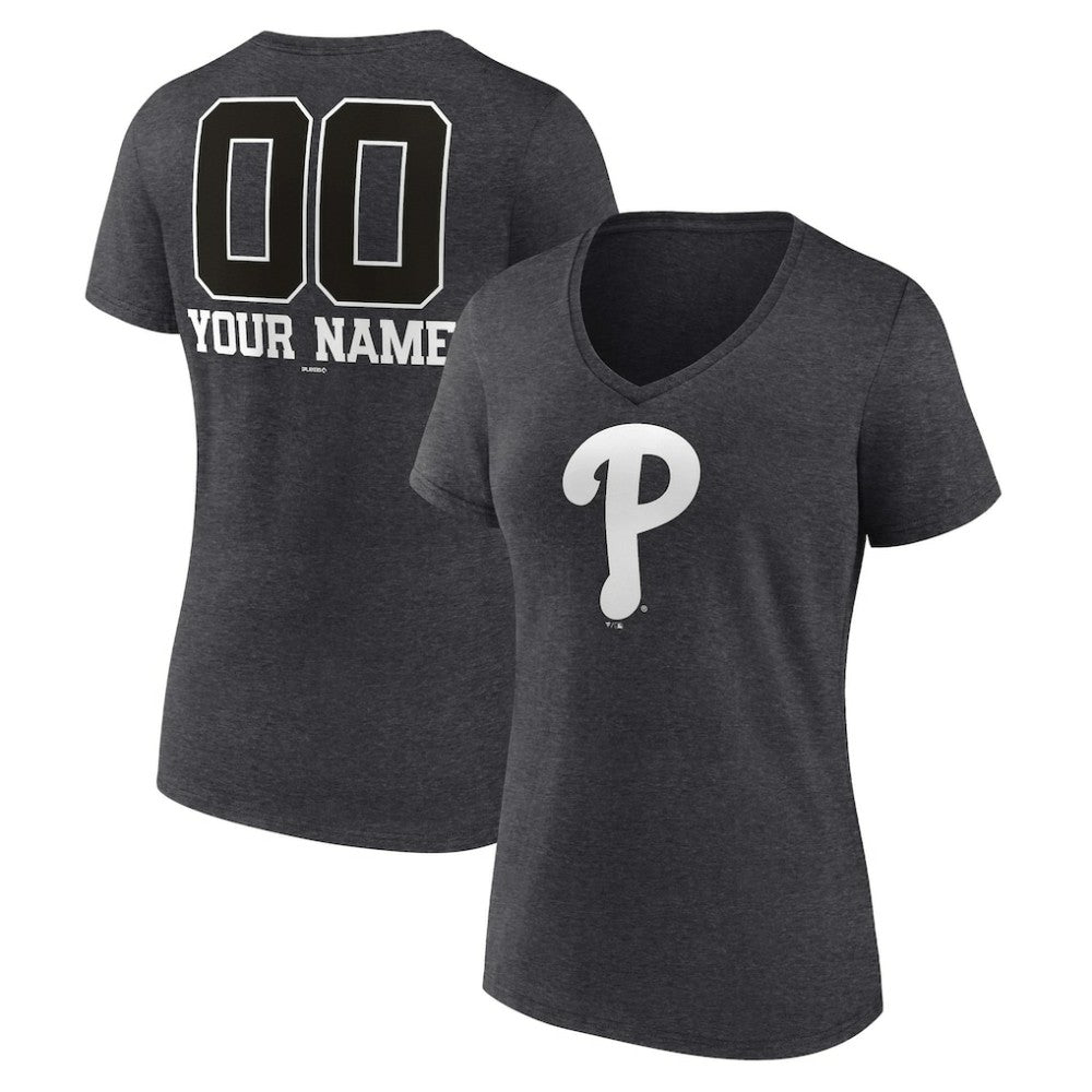 MLB Philadelphia Phillies Women's Personalized Monochrome Name & Number V-Neck T-Shirt