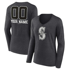MLB Seattle Mariners Women's Personalized Monochrome Name & Number Long Sleeve V-Neck T-Shirt
