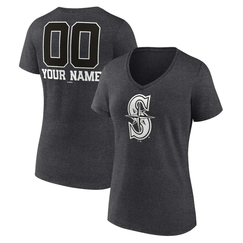 MLB Seattle Mariners Women's Personalized Monochrome Name & Number V-Neck T-Shirt