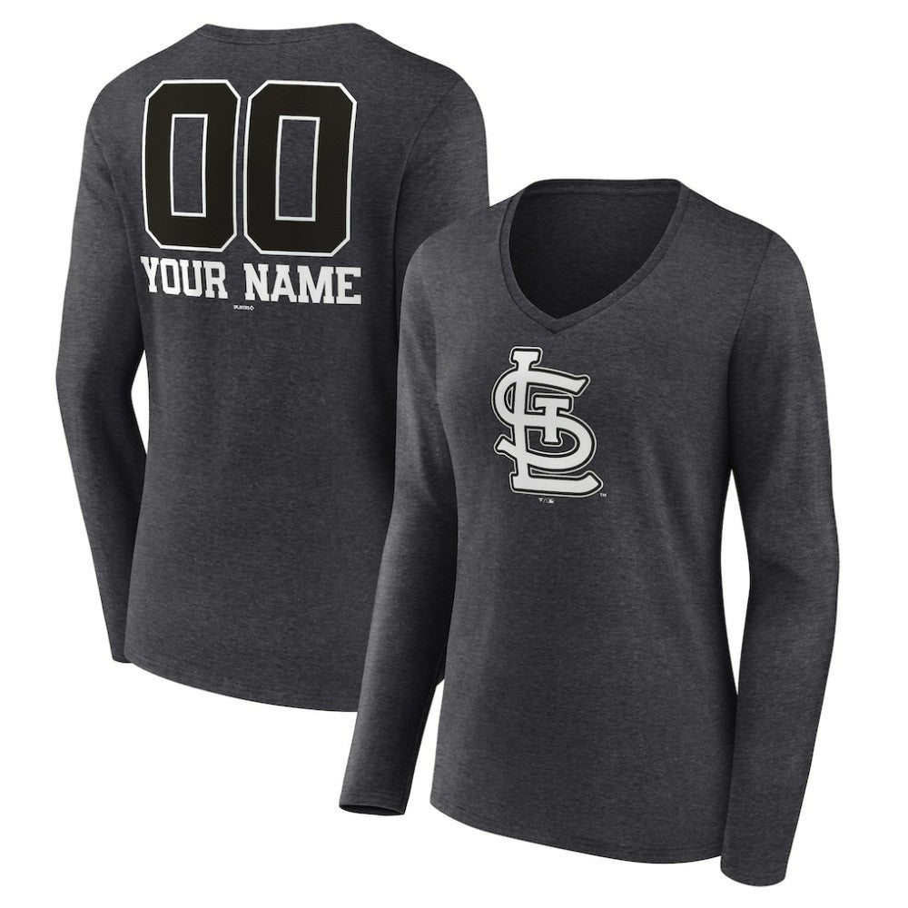 MLB St. Louis Cardinals Women's Personalized Monochrome Name & Number Long Sleeve V-Neck T-Shirt