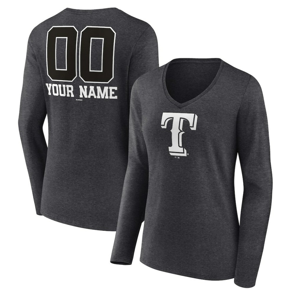 MLB Texas Rangers Women's Personalized Monochrome Name & Number Long Sleeve V-Neck T-Shirt