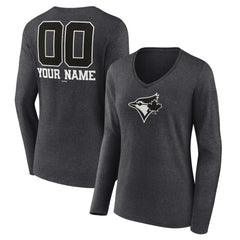 MLB Toronto Blue Jays Women's Personalized Monochrome Name & Number Long Sleeve V-Neck T-Shirt