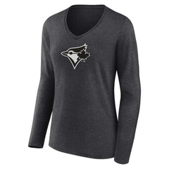 MLB Toronto Blue Jays Women's Personalized Monochrome Name & Number Long Sleeve V-Neck T-Shirt