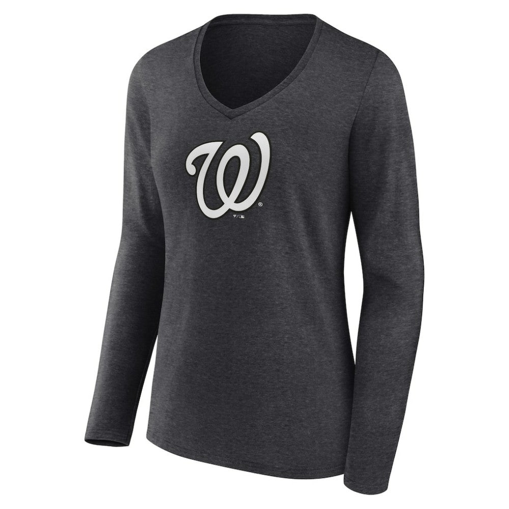 MLB Washington Nationals Women's Personalized Monochrome Name & Number Long Sleeve V-Neck T-Shirt