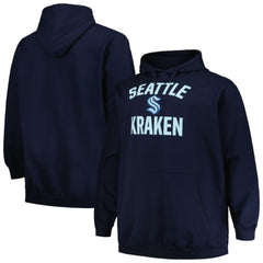 NHL Deep Sea Blue Seattle Kraken Profile Big & Tall Arch Over Logo Pullover Hoodie