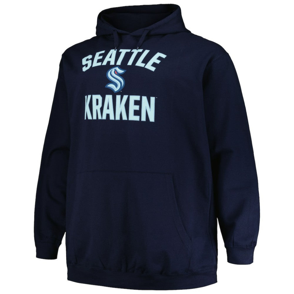NHL Deep Sea Blue Seattle Kraken Profile Big & Tall Arch Over Logo Pullover Hoodie