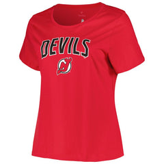 NHL Red New Jersey Devils Profile Women's Plus Size Arch Over Logo T-Shirt