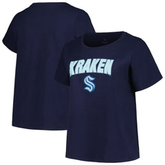 NHL Deep Sea Blue Seattle Kraken Profile Women's Plus Size Arch Over Logo T-Shirt