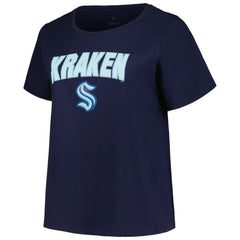 NHL Deep Sea Blue Seattle Kraken Profile Women's Plus Size Arch Over Logo T-Shirt
