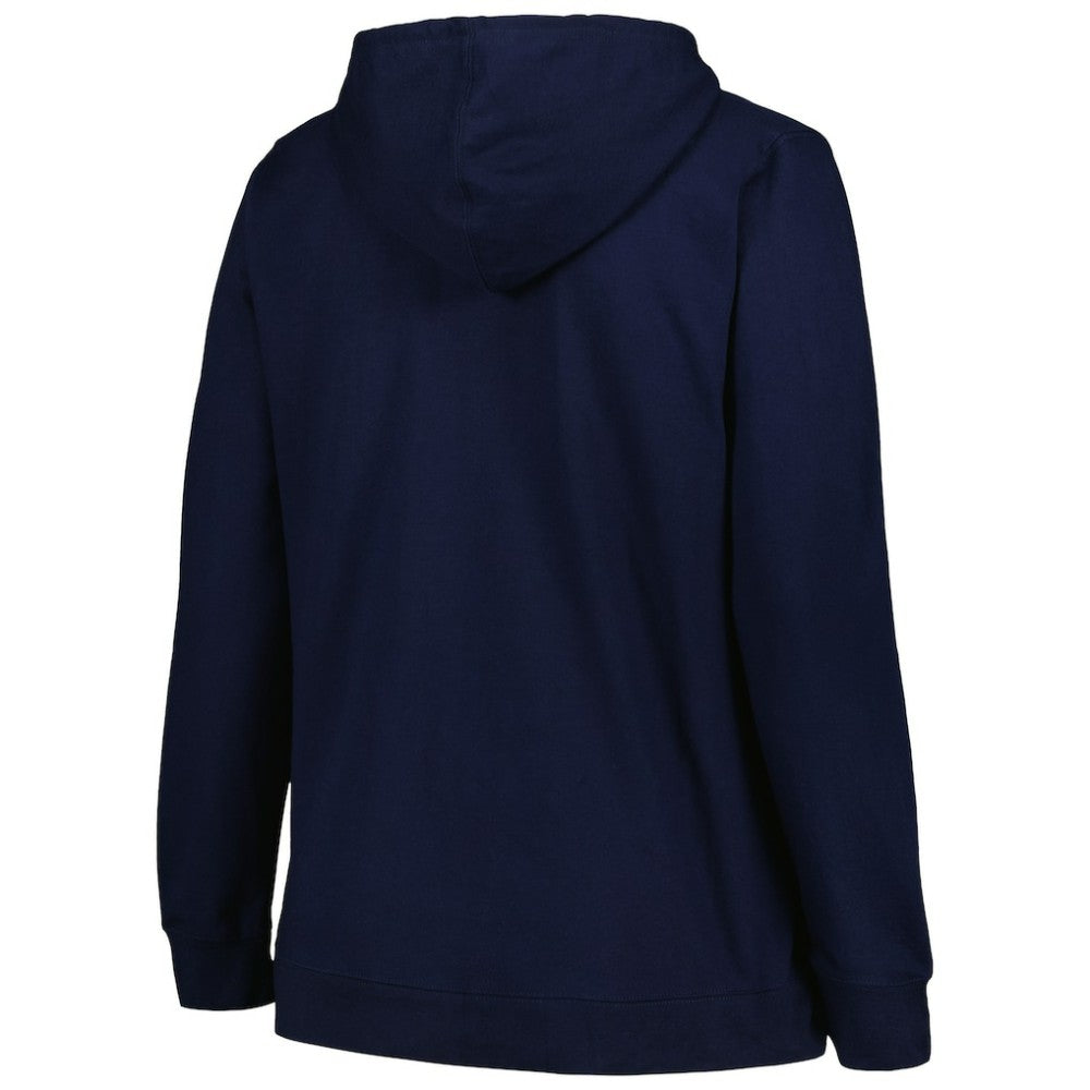NHL Deep Sea Blue Seattle Kraken Profile Women's Plus Size Arch Over Logo Pullover Hoodie