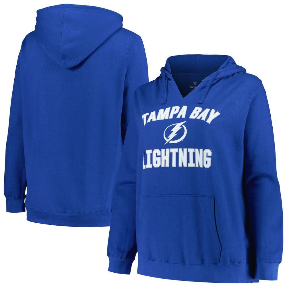 NHL Blue Tampa Bay Lightning Profile Women's Plus Size Arch Over Logo Pullover Hoodie