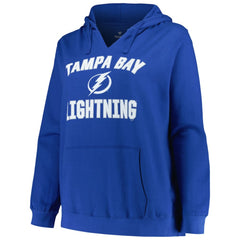 NHL Blue Tampa Bay Lightning Profile Women's Plus Size Arch Over Logo Pullover Hoodie