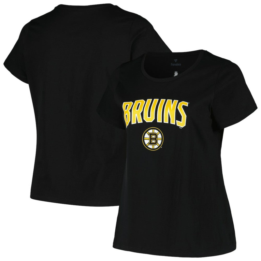 NHL Black Boston Bruins Profile Women's Plus Size Arch Over Logo T-Shirt