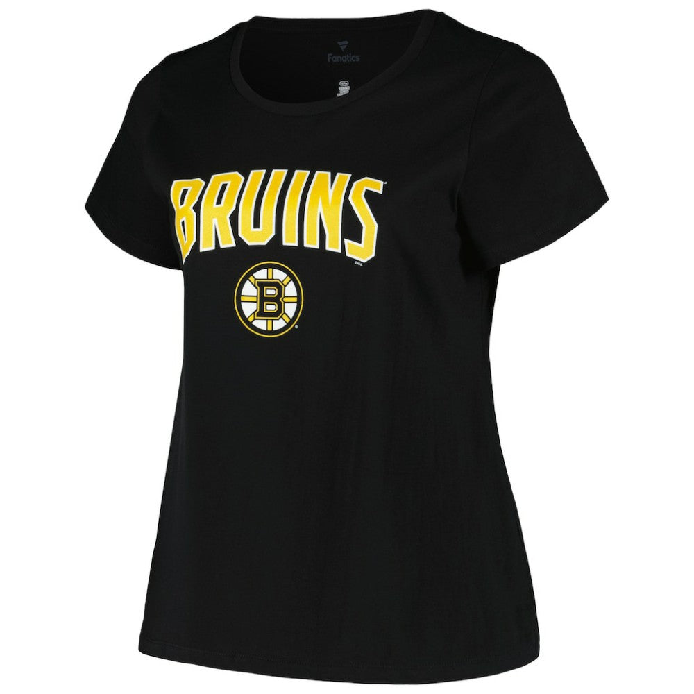 NHL Black Boston Bruins Profile Women's Plus Size Arch Over Logo T-Shirt