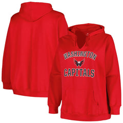NHL Red Washington Capitals Profile Women's Plus Size Arch Over Logo Pullover Hoodie
