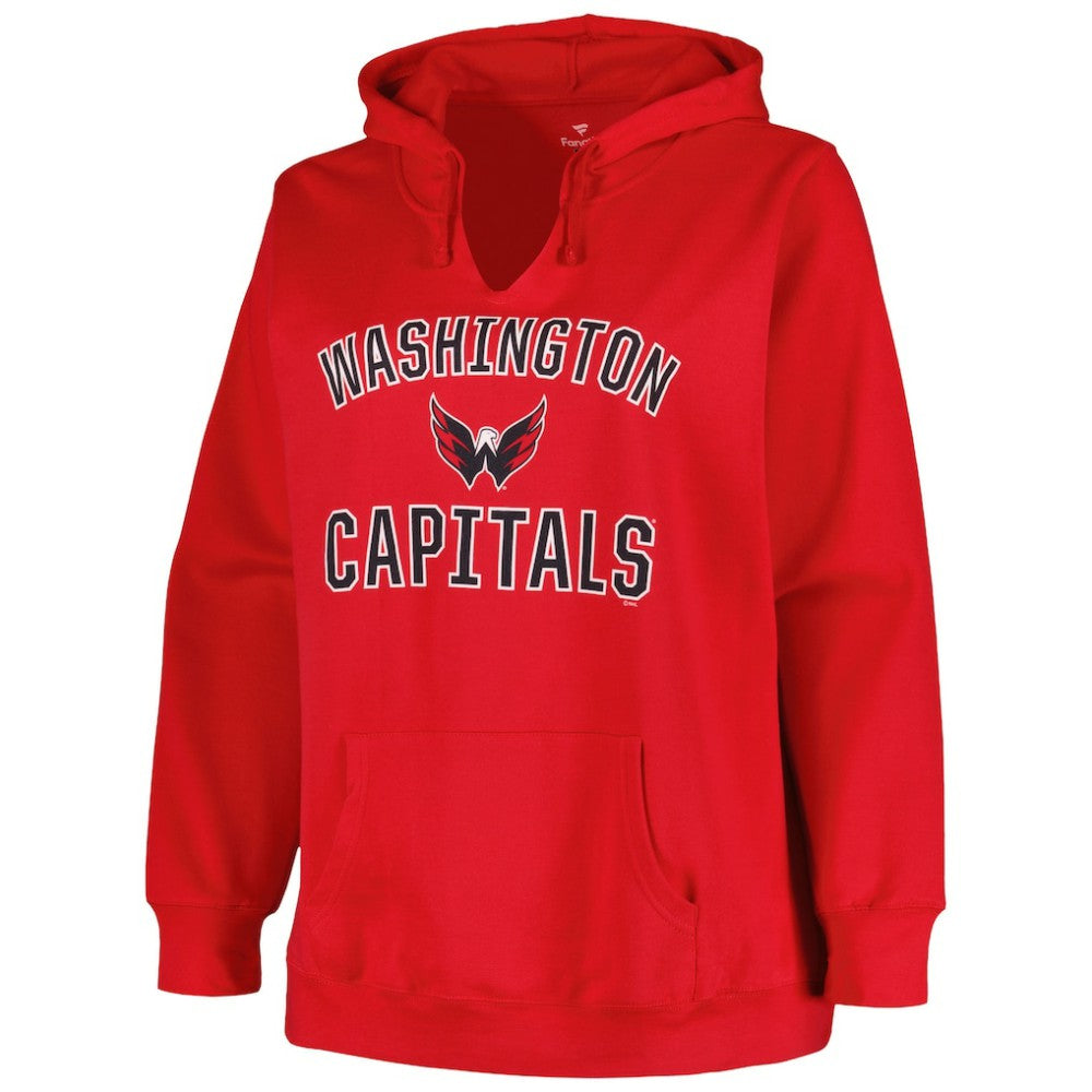 NHL Red Washington Capitals Profile Women's Plus Size Arch Over Logo Pullover Hoodie