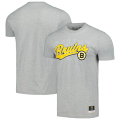 NHL Heather Gray Boston Bruins Mitchell & Ness 100th Anniversary Script Sweep T-Shirt