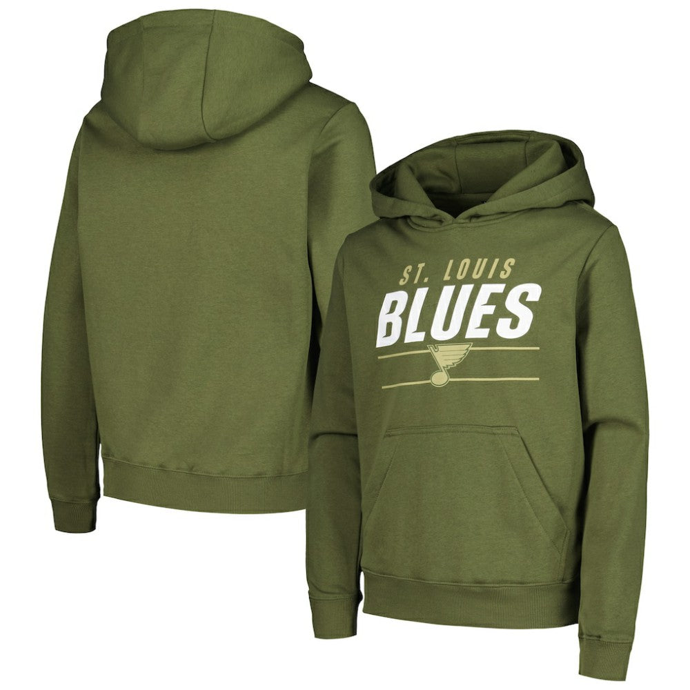 NHL Olive St. Louis Blues Levelwear Youth Podium Fleece Pullover Hoodie
