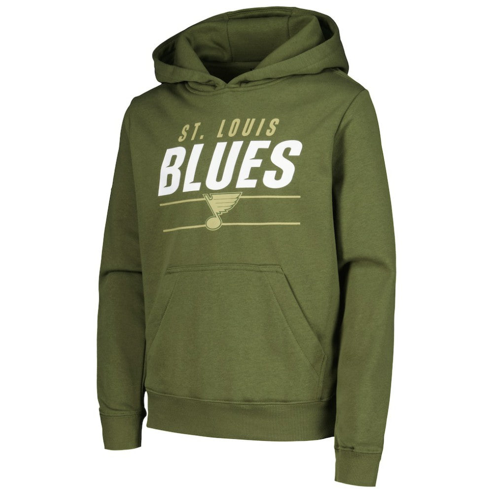 NHL Olive St. Louis Blues Levelwear Youth Podium Fleece Pullover Hoodie
