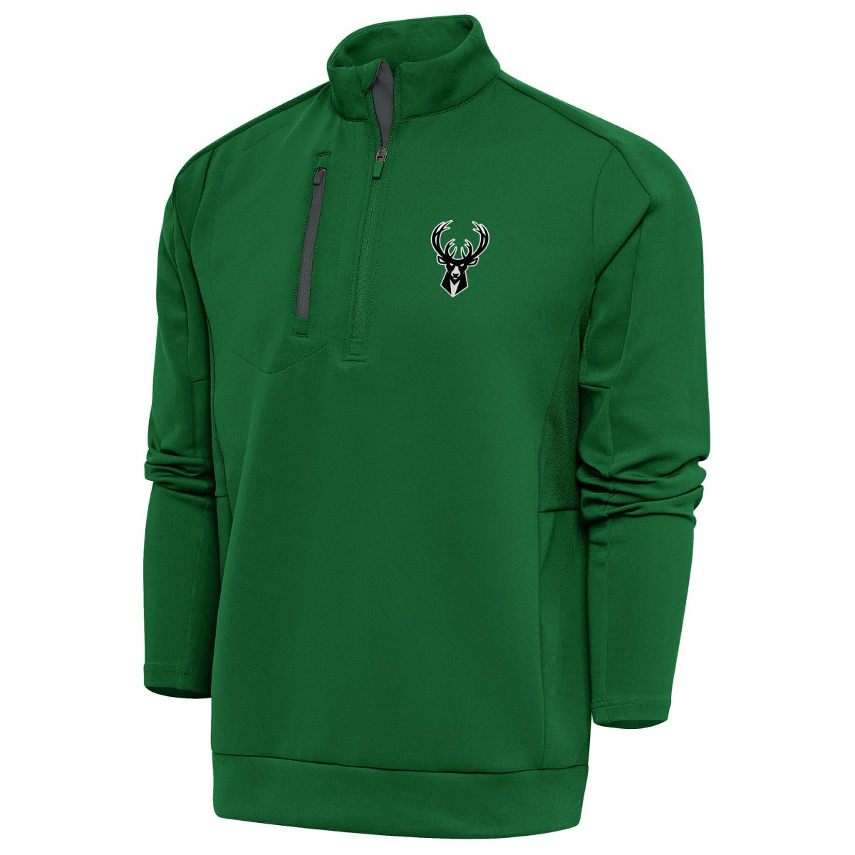 NBA Milwaukee Bucks Antigua Metallic Logo Generation Quarter-Zip Top