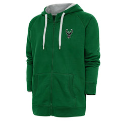 NBA Milwaukee Bucks Antigua Metallic Logo Victory Raglan Full-Zip Hoodie