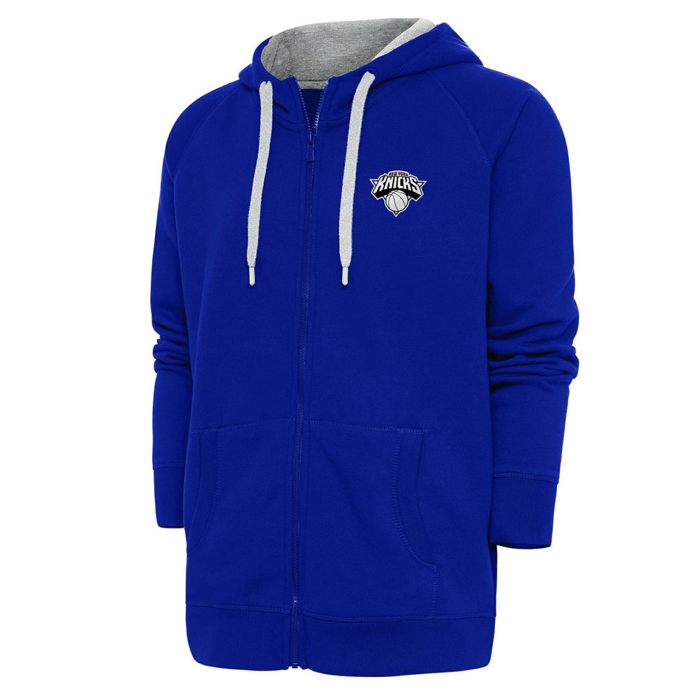 NBA New York Knicks Antigua Metallic Logo Victory Raglan Full-Zip Hoodie