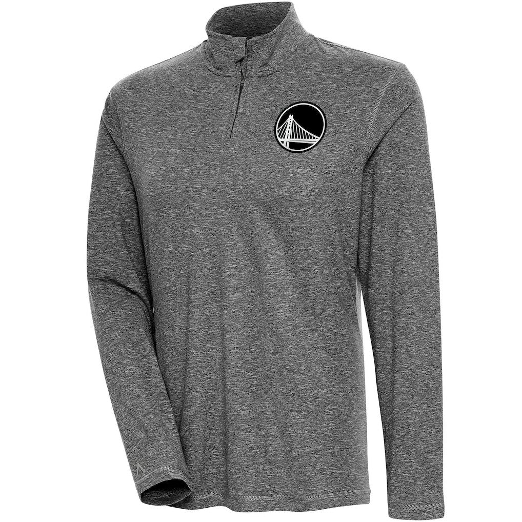 NBA Golden State Warriors Antigua Women's Brushed Metallic Comfort Quarter-Zip Pullover Top - Heather Black for sale