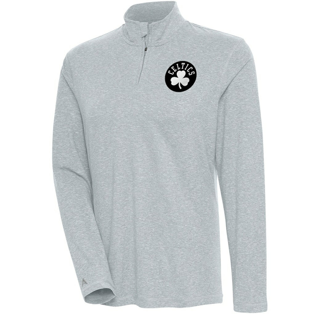 NBA Boston Celtics Antigua Women's Brushed Metallic Comfort Quarter-Zip Pullover Top - Heather Gray discount