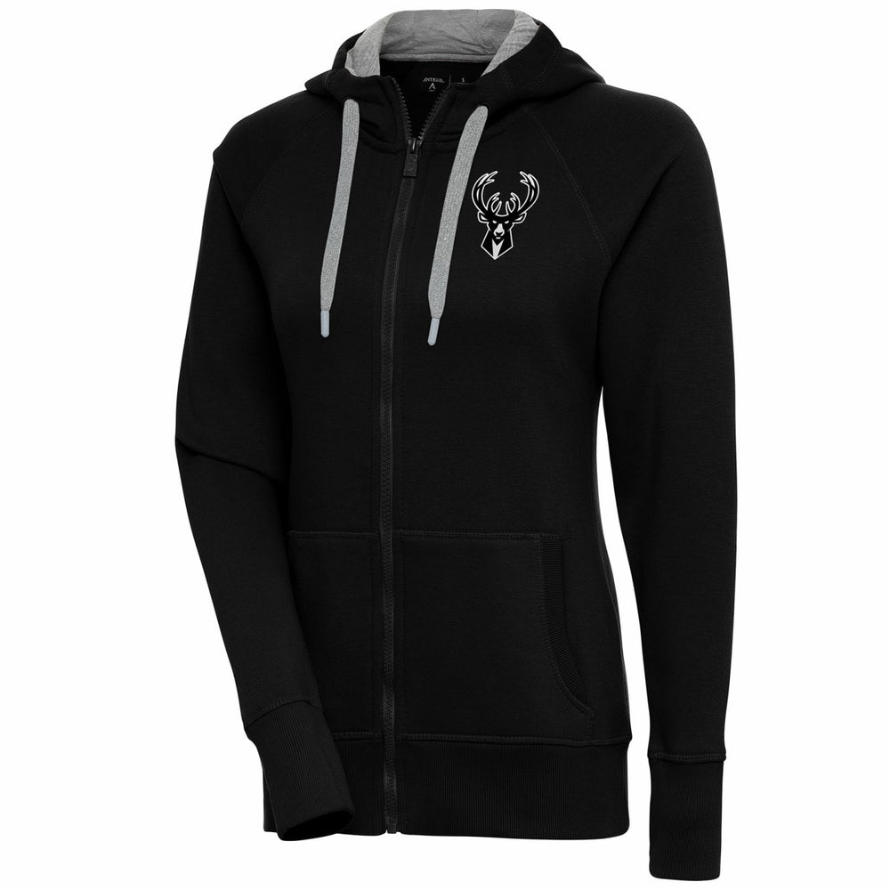 NBA Milwaukee Bucks Antigua Women's Brushed Metallic Victory Full-Zip Hoodie - Black shop