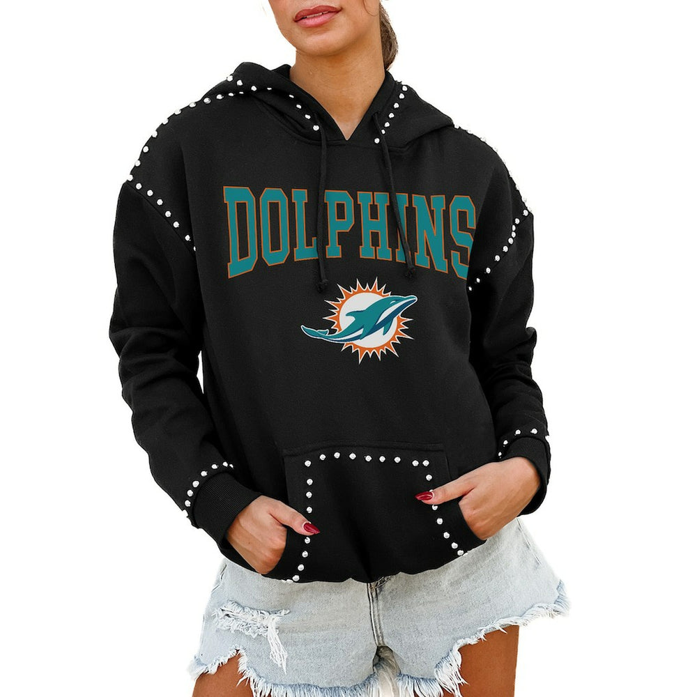 Gameday Couture Women's Oversized Catch the Vibe Studded Pullover Hoodie - Miami Dolphins