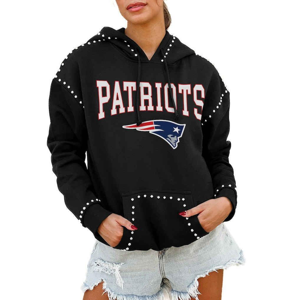 Gameday Couture Women's Oversized Catch the Vibe Studded Pullover Hoodie - New England Patriots