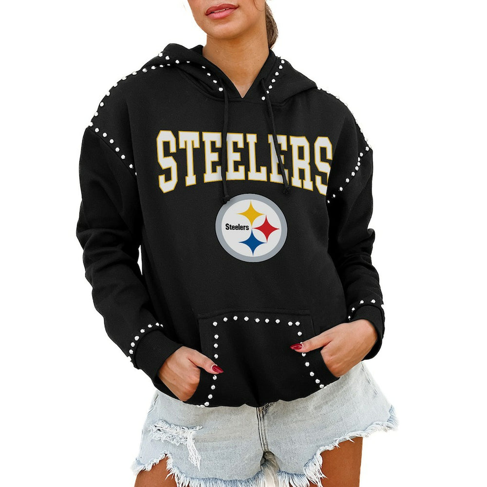 Gameday Couture Women's Oversized Catch the Vibe Studded Pullover Hoodie - Pittsburgh Steelers