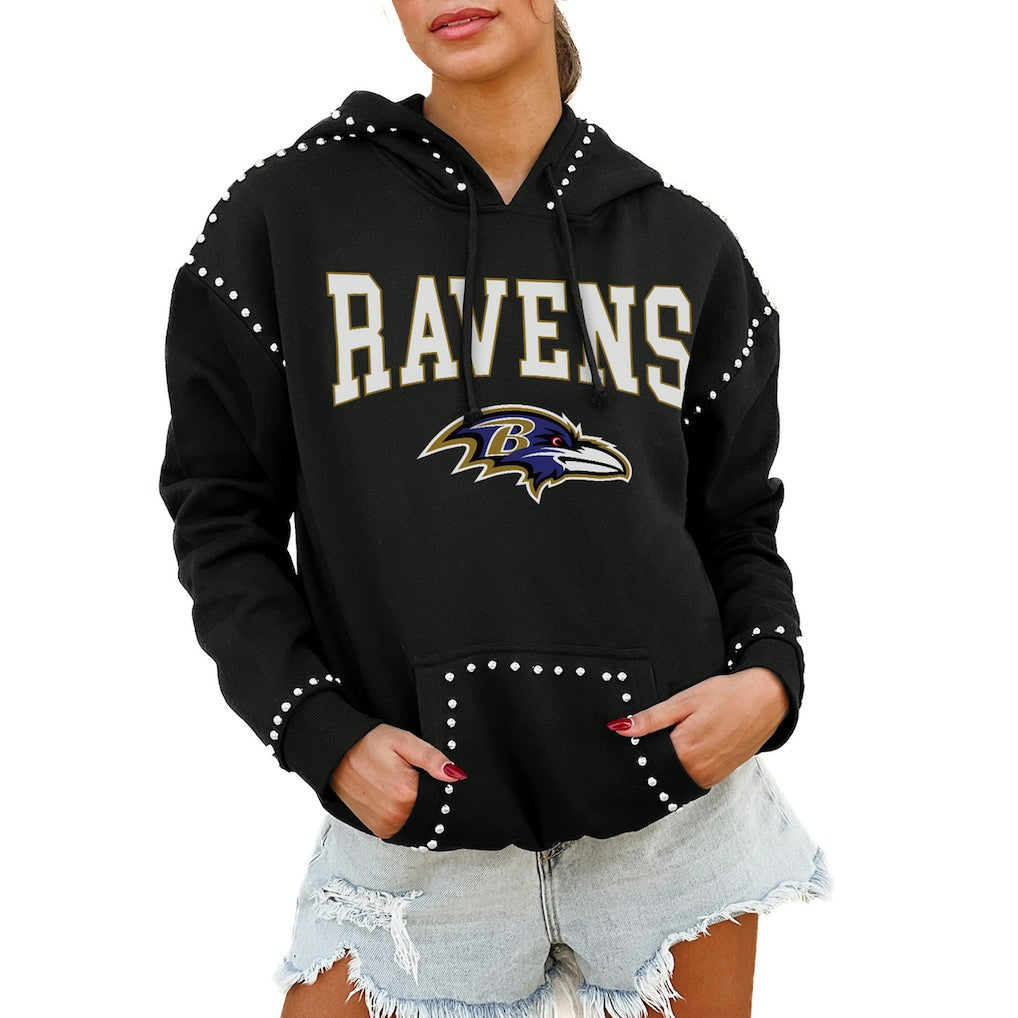 Gameday Couture Women's Oversized Catch the Vibe Studded Pullover Hoodie - Baltimore Ravens