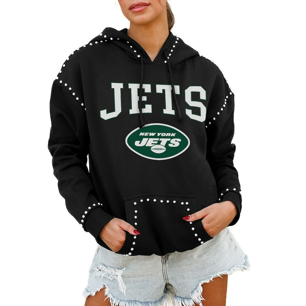 Gameday Couture Women's Oversized Catch the Vibe Studded Pullover Hoodie - New York Jets