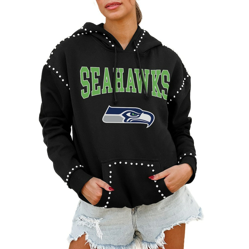Gameday Couture Women's Oversized Catch the Vibe Studded Pullover Hoodie - Seattle Seahawks