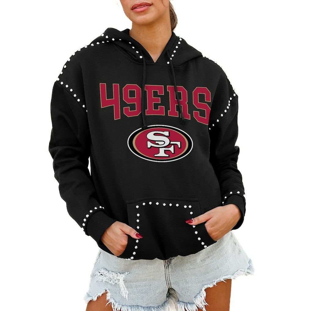 Gameday Couture Women's Oversized Catch the Vibe Studded Pullover Hoodie - San Francisco 49ers