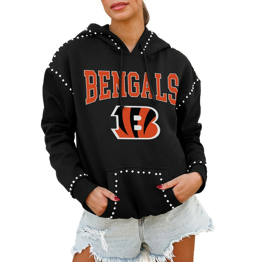 Gameday Couture Women's Oversized Catch the Vibe Studded Pullover Hoodie - Cincinnati Bengals